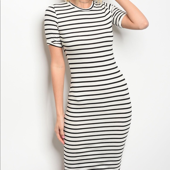 Dresses & Skirts - [LAST 1] Short Sleeve Striped Midi Dress